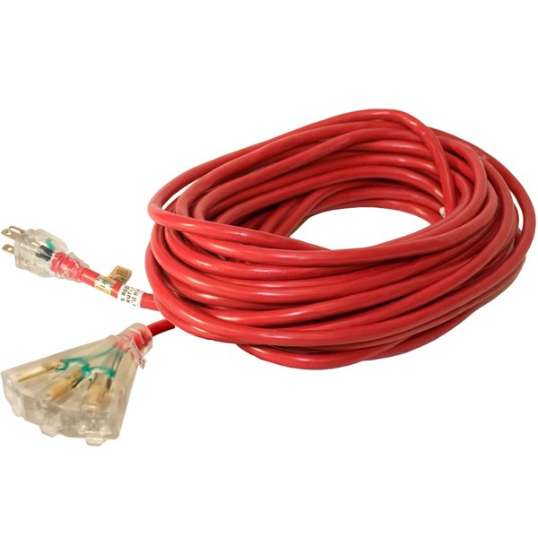 Canada Wire Outdoor Medium Duty Lighted Extension Cord - SJTW - 3-Prong/3-Outlet - 50-ft - Red 89080