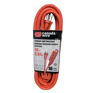 Rallonge électrique d'extérieur de Canada Wire, calibre léger, SJTW, 3 fiches/3 prises, 10 pi, orange