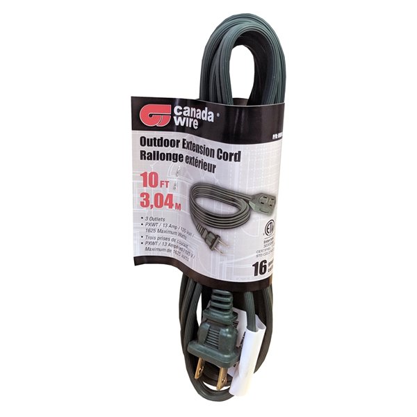 Canada Wire Indoor/Outdoor Light Duty General Extension Cord - PXWT - 2-Prong/3-Outlet - 10-ft - Green 89014