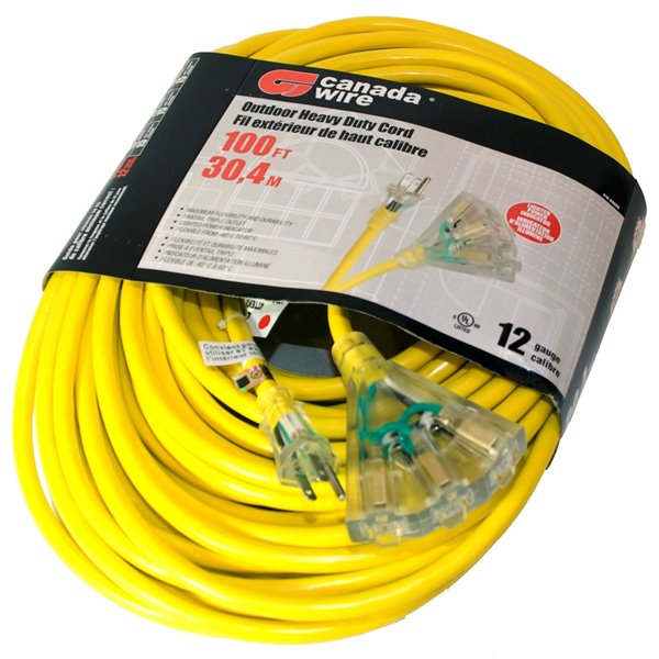 100' Lighted 14/3 Heavy Duty 3 Outlet SJTW Extension Cord 14 3 100ft Indoor/Outd 