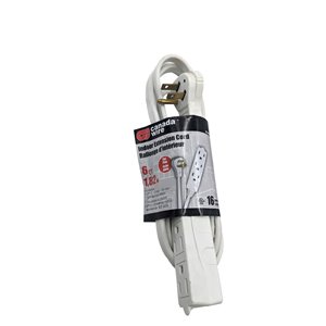 Rallonge électrique d'intérieur à fiche plate de Canada Wire, calibre moyen, SPT3, 3 fiches/3 prises, 6 pi, blanc