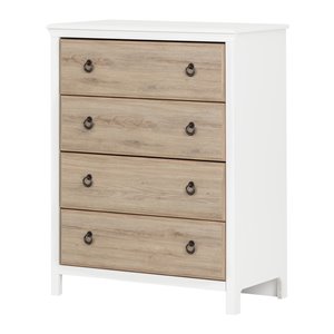 South Shore Furniture Cotton Candy 4-Drawer Chest - Pure White and Rustic Oak