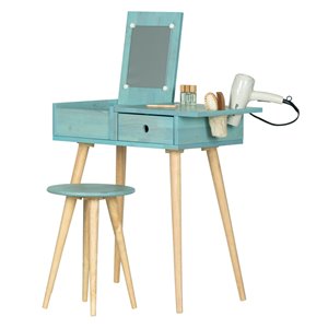 Ensemble coiffeuse et tabouret en bois massif Sweedi de South Shore, bois bleu