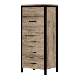 South Shore Furniture Munich 6-Drawer Chest - Weathered Oak and Matte Black