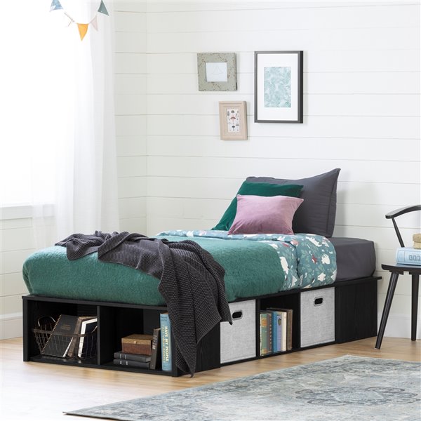South S Flexible Platform Twin Bed, Black Twin Bed With Storage