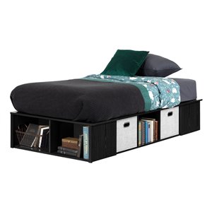 Lit plateforme simple avec paniers Flexible de South Shore, chêne noir