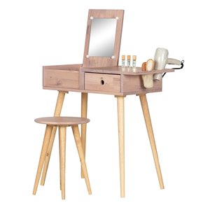 Ensemble coiffeuse et tabouret en bois massif Sweedi de South Shore, bois rose