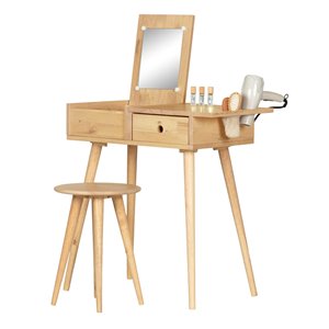 Ensemble coiffeuse et tabouret en bois massif Sweedi de South Shore, bois naturel