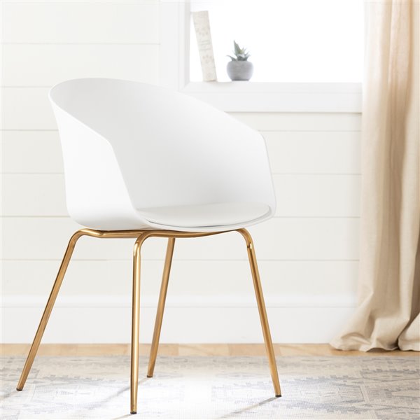 South Shore Furniture Flam Arm Chair with Metal Legs - White and Gold