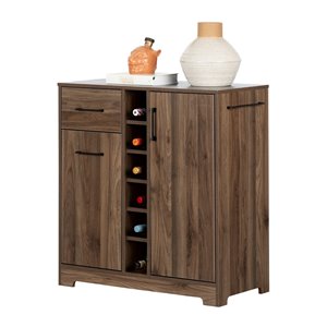 South Shore Furniture Vietti Bar Cabinet and Bottle Storage - Natural Walnut