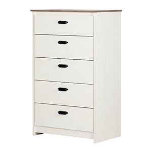 Commode 5 tiroirs Plenny de South Shore, blanc antique et chêne vieilli