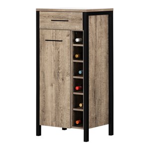 South Shore Munich Bar Cabinet with Wine Storage - Weathered Oak and Matte Black