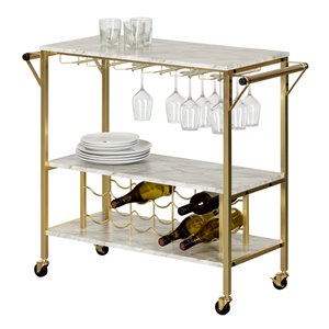 South Shore Furniture Maliza Bar Cart with Wine Bottle Storage and Wine Glass Rack - White