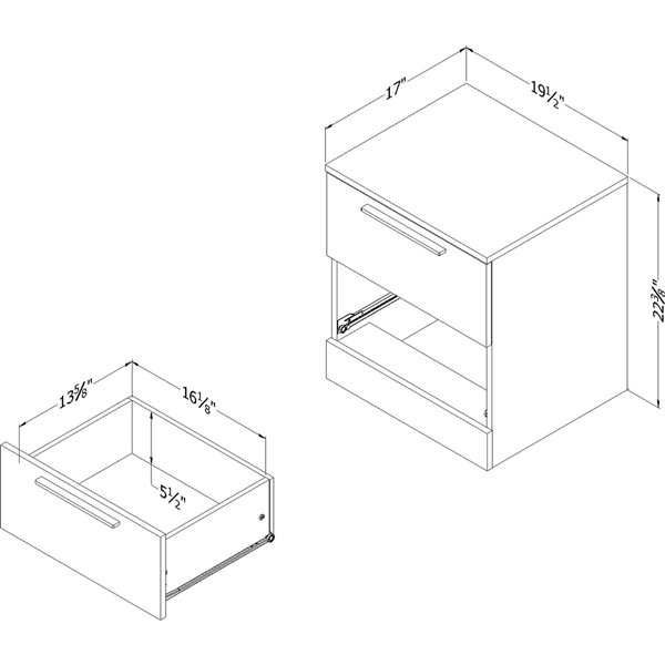 Table de chevet 2 tiroirs Step One Essential de South Shore Furniture, chêne gris