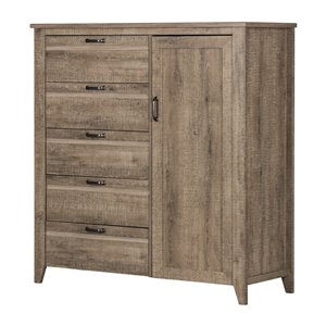 South Shore Furniture Lionel Door Chest with 5 Drawers - Weathered Oak