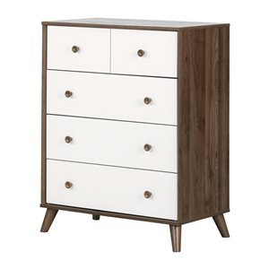 South Shore Furniture Yodi 5-Drawer Chest - Natural Walnut and Pure White