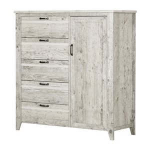 South Shore Furniture Lionel Door Chest with 5 Drawers - Seaside Pine
