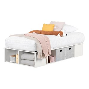 South Shore Furniture Flexible Platform Twin Bed with baskets - Pure White