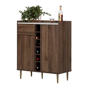 South Shore Furniture Hype Buffet with Wine Storage - Natural Walnut and Faux Carrara Marble