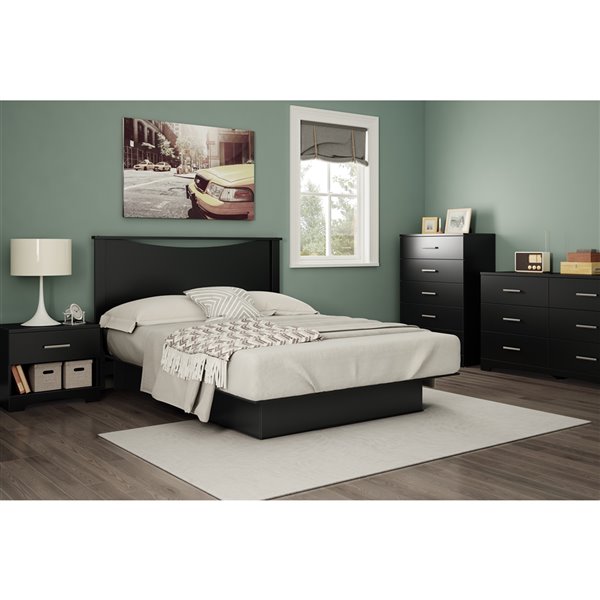 South Shore Furniture Gramercy Platform Queen Bed with Drawers - Pure Black