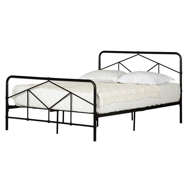 South Shore Furniture Sazena Geometric Metal Platform Full Bed - Matte Black