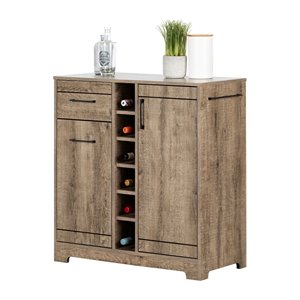 South Shore Furniture Vietti Bar Cabinet and Bottle Storage - Weathered Oak