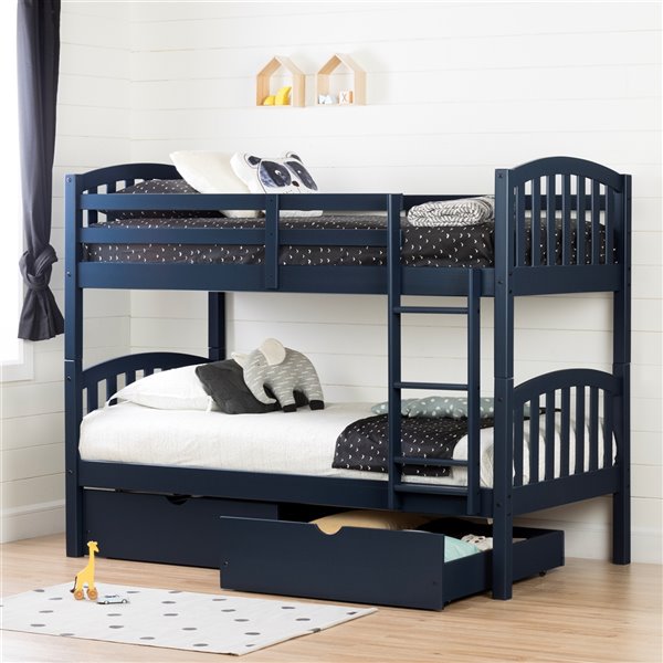 South Shore Furniture Asten Bunk Beds and Rolling Drawers Set - Navy Blue