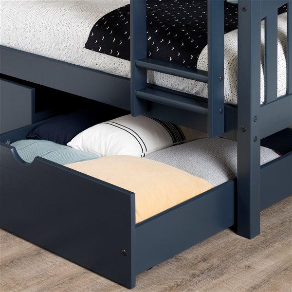 South Shore Furniture Asten Bunk Beds and Rolling Drawers Set - Navy Blue