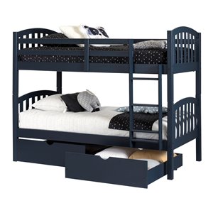 South Shore Furniture Asten Bunk Beds and Rolling Drawers Set - Navy Blue