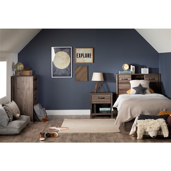 South Shore Furniture Asten Twin Bookcase Headboard with Doors - Fall Oak