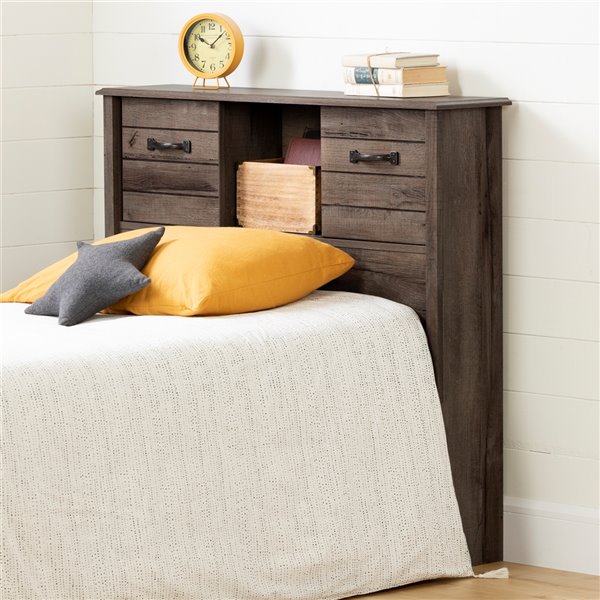 South Shore Furniture Asten Twin Bookcase Headboard with Doors - Fall Oak
