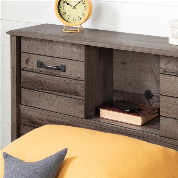 South Shore Furniture Asten Twin Bookcase Headboard with Doors - Fall Oak