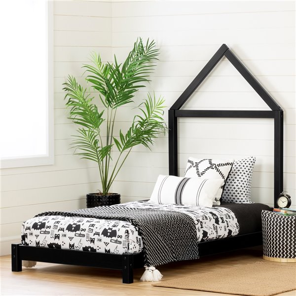 South Shore Furniture Sweedi Twin Bed with House Frame Headboard Matte Black