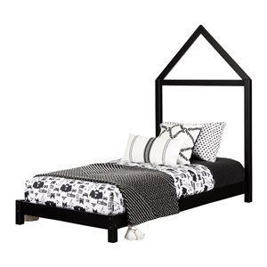 South Shore Furniture Sweedi Twin Bed with House Frame Headboard - Matte Black