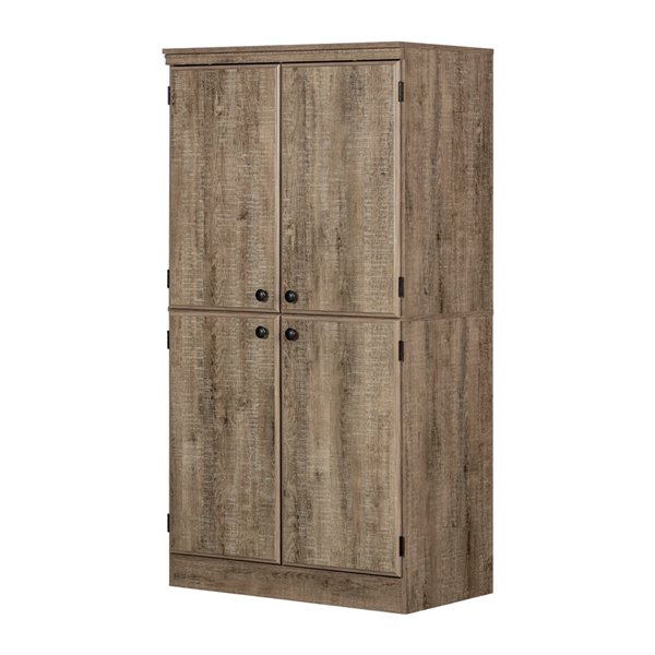 South Shore Furniture Morgan 4-Door Storage Cabinet - 4 Shelves - Weathered Oak
