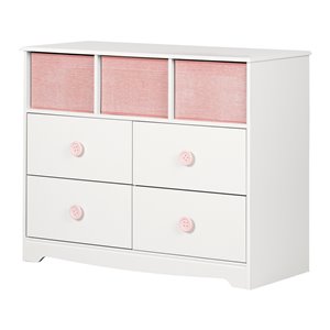 South Shore Furniture Sweet Piggy 4-Drawer Dresser with Baskets - White and Pink