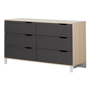 Commode 6 tiroirs Kanagane de South Shore, orme naturel et gris mat