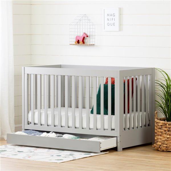 South Shore Furniture Cookie Crib with Drawer Soft Gray 12310 RONA