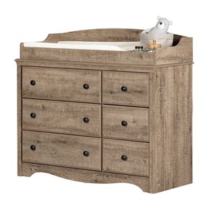South Shore Furniture 43.5-in Angel Freestanding Changing Table - 6-Drawers - Weathered Oak
