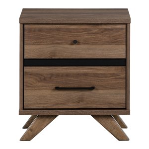 South Shore Furniture Flam 2-Drawer Nightstand - Natural Walnut and Matte Black
