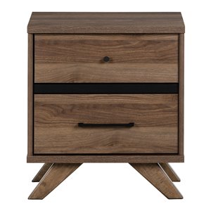 Table de chevet 2 tiroirs Flam de South Shore Furniture, noyer naturel et noir mat