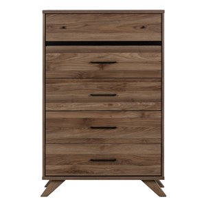 South Shore Furniture Flam 5-Drawer Chest - Natural Walnut and Matte Black