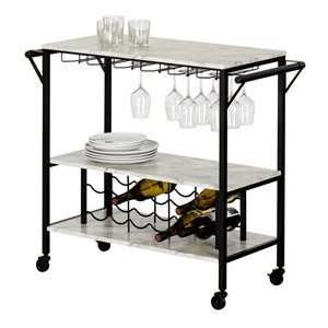 South Shore Furniture Maliza Bar Cart with Wine Bottle Storage and Glass Rack - White