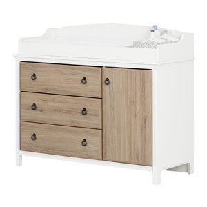 South Shore Furniture 45.75-in Cotton Candy Freestanding Changing Table with Station - Pure White and Rustic Oak