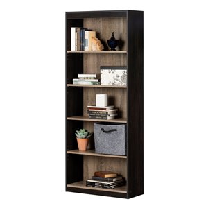 South Shore Axess 5-Shelf Composite Bookcase - Weathered Oak and Rubbed Black