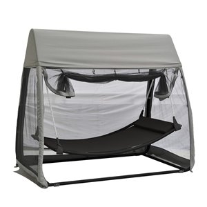 F.Corriveau International Fabric Hammock with Canopy and Stand - Mosquito Net - Charcoal