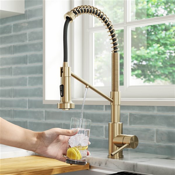 Kraus Pull-Down Single Handle Kitchen Filter Faucet in Antique Champagne Bronze