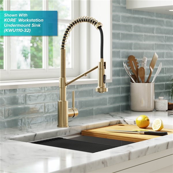 Kraus Pull-Down Single Handle Kitchen Filter Faucet in Antique Champagne Bronze