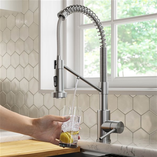 Kraus Pull-Down Single Handle Kitchen Filter Faucet in Stainless Steel