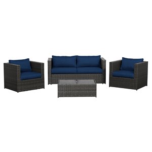 Mobilier de conversation pour l'extérieur Sorrento de Think Patio, brun foncé/bleu foncé, 4 pièces
